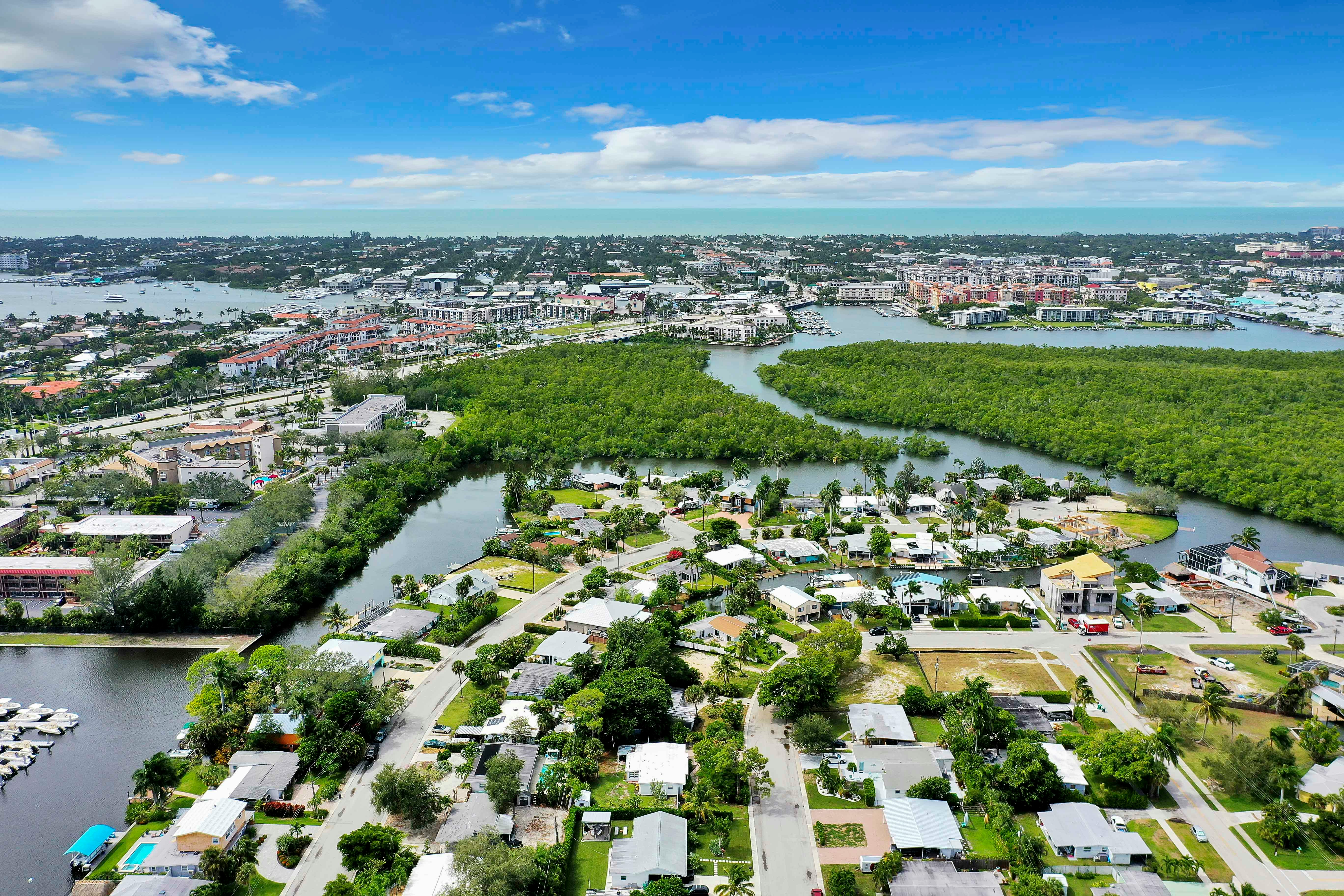 Aerial view of SW Florida waterway community — Naples Fort Myers area